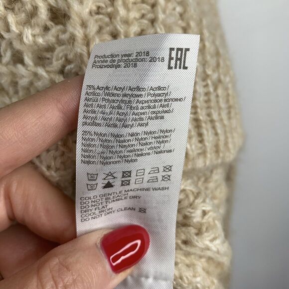 ONLY Our Story Size S Sweater Beige Scoop Neck Long Sleeve Open Knit Women's Tan - Picture 5 of 8